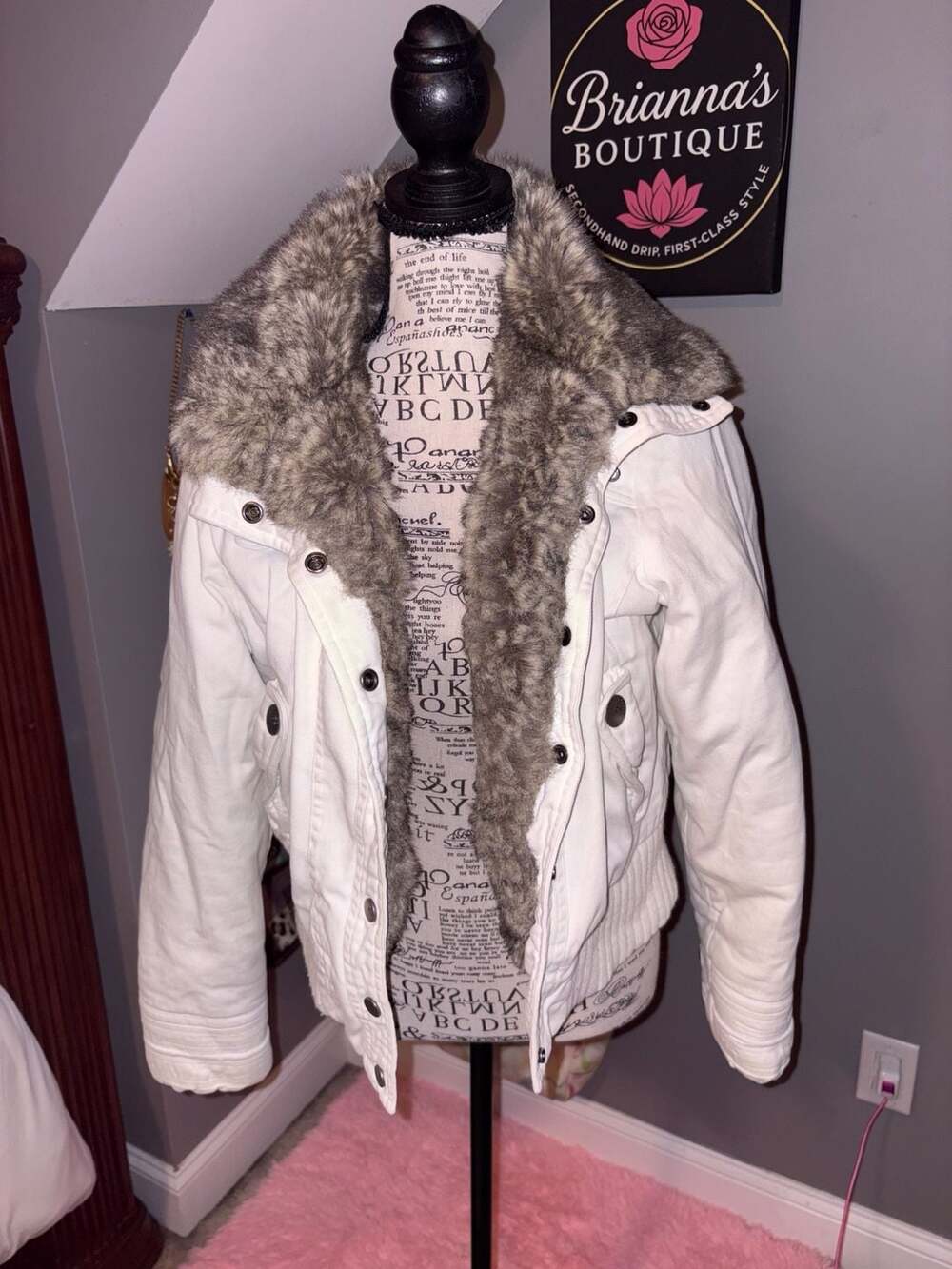 Ecko Red Vintage Y2K White Faux Fur Collar Bomber Jacket Size XL